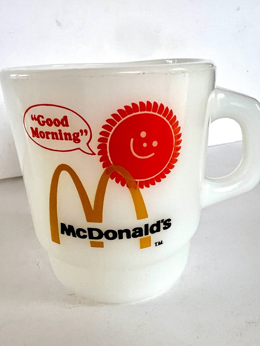 Vintage 1970 fire king white McDonald's'Good Morning' Coffee Mug EUC!